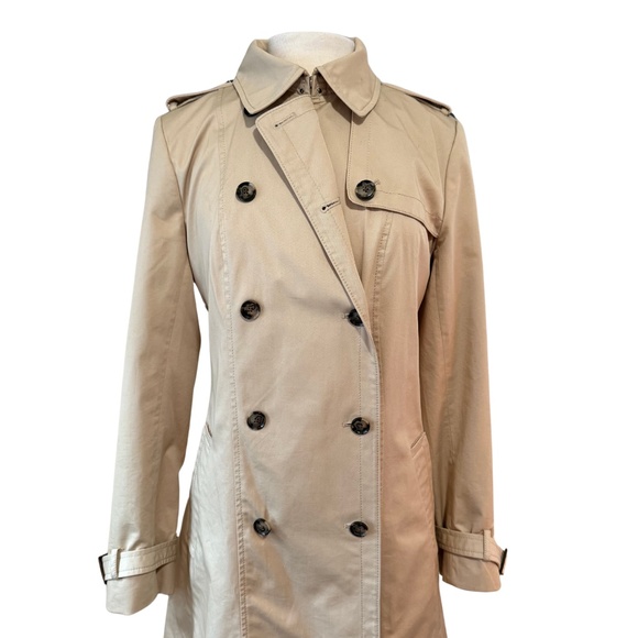 NWOT Banana Republic Sz L Trench Coat with Belt Knee Length Khaki Tan Modern - Picture 4 of 13